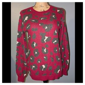 Loft red leopard print sweater small